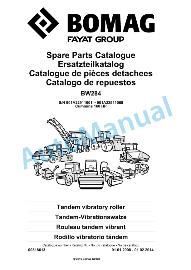 Bomag BW284 Tandem Vibratory Roller Spare Parts Catalogue 00818613