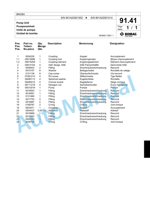 Bomag BW284 Tandem Vibratory Roller Spare Parts Catalogue 00824665 3 Bomag BW284 Tandem Vibratory Roller Spare Parts Catalogue 00824665-3