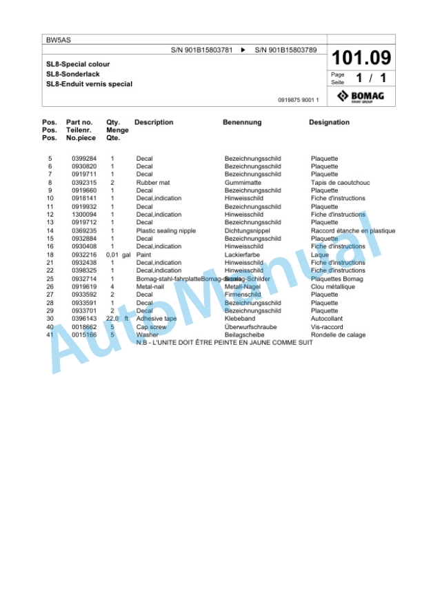 Bomag BW5AS Steel Wheel Roller Spare Parts Catalogue 00817871 3 Bomag BW5AS Steel Wheel Roller Spare Parts Catalogue 00817871-3