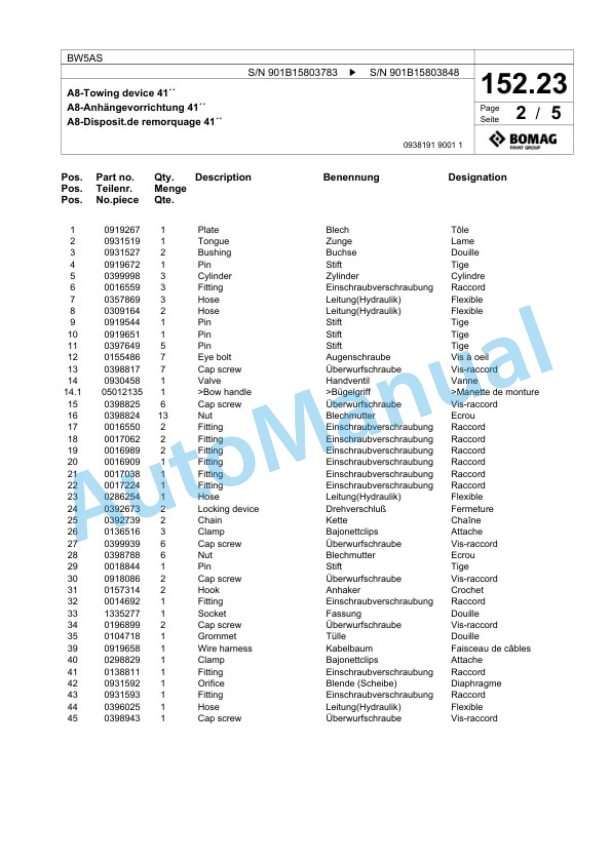 Bomag BW5AS Steel Wheel Roller Spare Parts Catalogue 00817871 5 Bomag BW5AS Steel Wheel Roller Spare Parts Catalogue 00817871-5