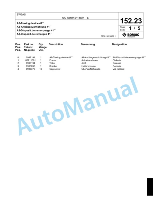Bomag BW5AS Steel Wheel Roller Spare Parts Catalogue 00818617 4 Bomag BW5AS Steel Wheel Roller Spare Parts Catalogue 00818617-4