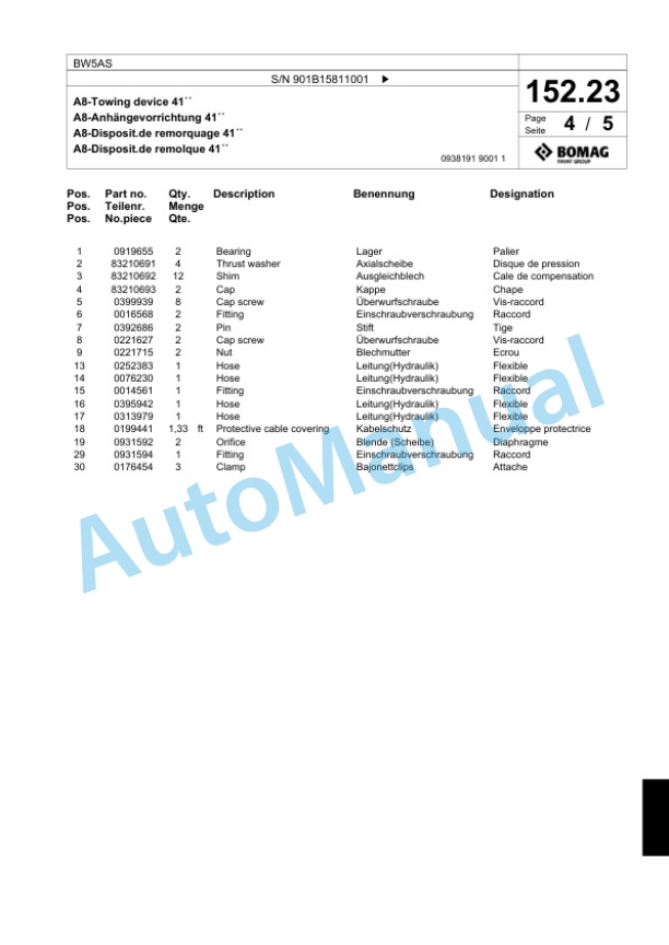 Bomag BW5AS Steel Wheel Roller Spare Parts Catalogue 00818617 5 Bomag BW5AS Steel Wheel Roller Spare Parts Catalogue 00818617-5