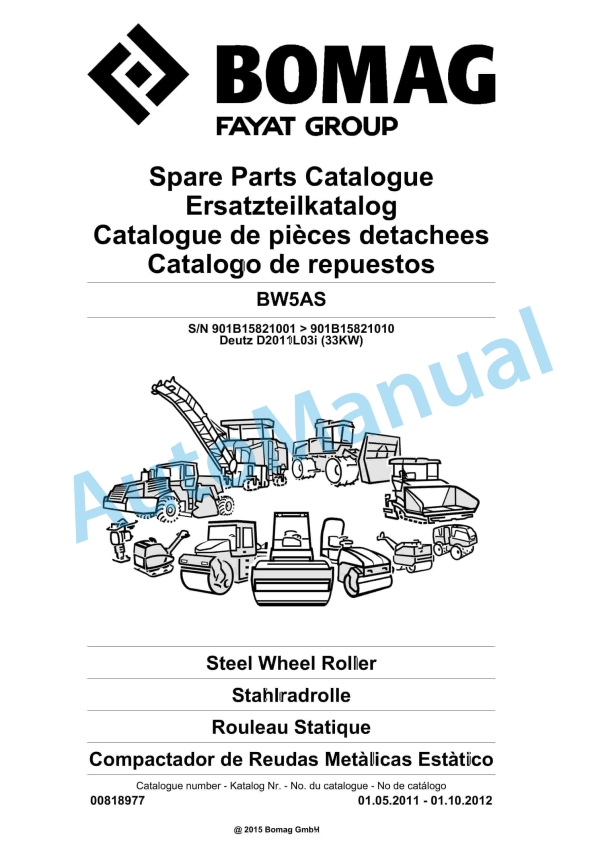 Bomag BW5AS Steel Wheel Roller Spare Parts Catalogue 00818977