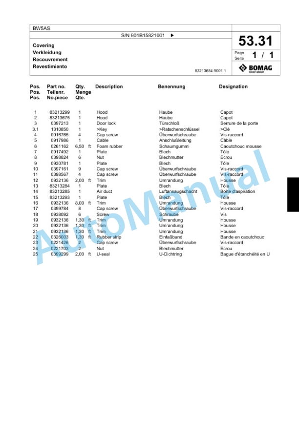 Bomag BW5AS Steel Wheel Roller Spare Parts Catalogue 00818977 3 Bomag BW5AS Steel Wheel Roller Spare Parts Catalogue 00818977-3