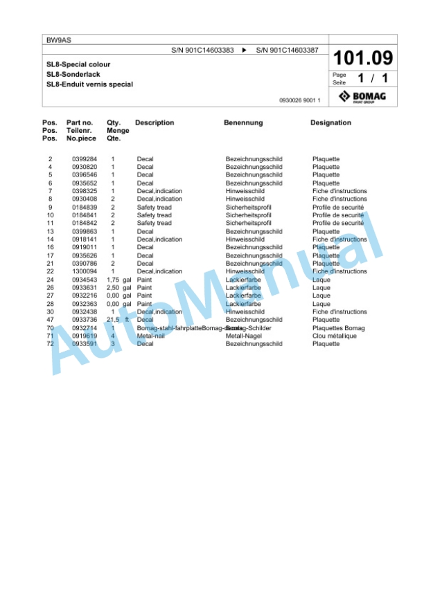 Bomag BW9AS Steel Wheel Roller Spare Parts Catalogue 00817889 4 Bomag BW9AS Steel Wheel Roller Spare Parts Catalogue 00817889-4