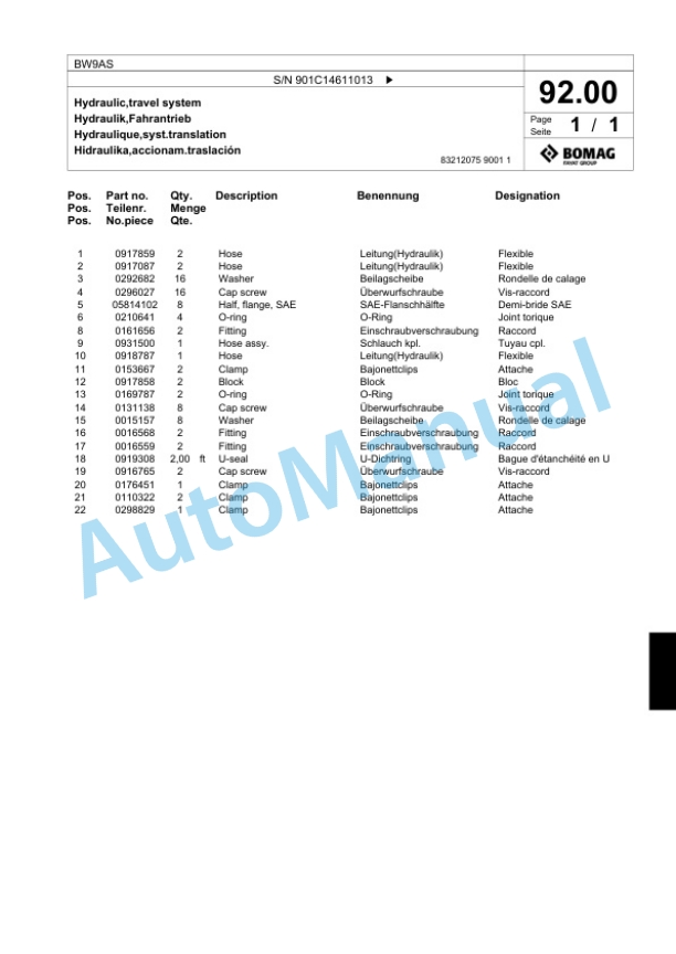 Bomag BW9AS Steel Wheel Roller Spare Parts Catalogue 00818621 3 Bomag BW9AS Steel Wheel Roller Spare Parts Catalogue 00818621-3