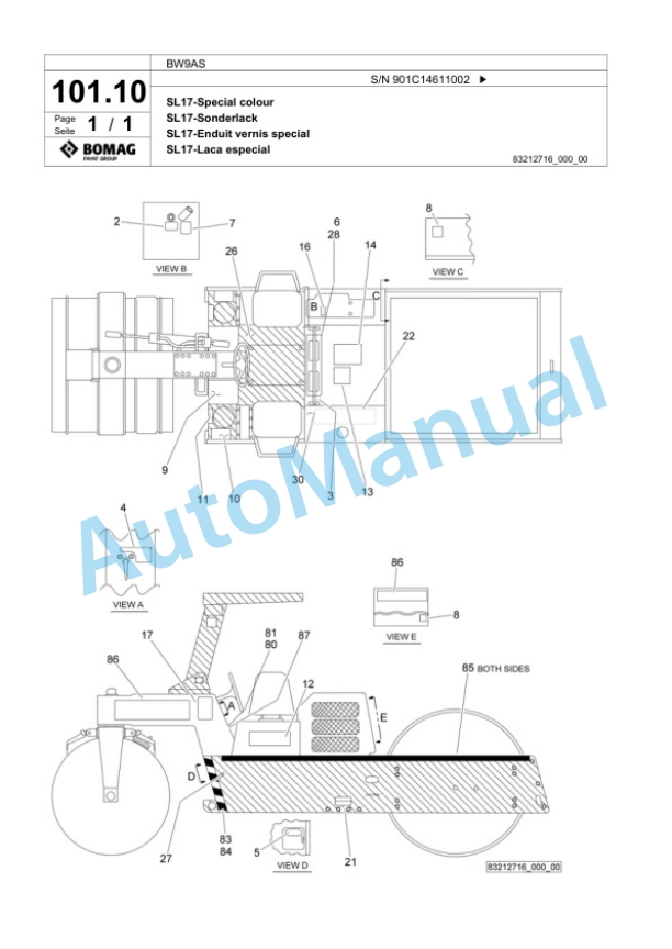 Bomag BW9AS Steel Wheel Roller Spare Parts Catalogue 00818621 5 Bomag BW9AS Steel Wheel Roller Spare Parts Catalogue 00818621-5