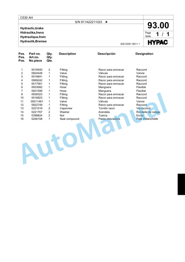 Bomag C 530 AH Pneumatic Tired Roller Spare Parts Catalogue 00818607 3 Bomag C 530 AH Pneumatic Tired Roller Spare Parts Catalogue 00818607-3