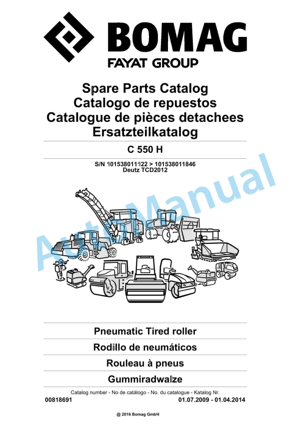 Bomag C 550 H Pneumatic Tired Roller Spare Parts Catalogue 00818691