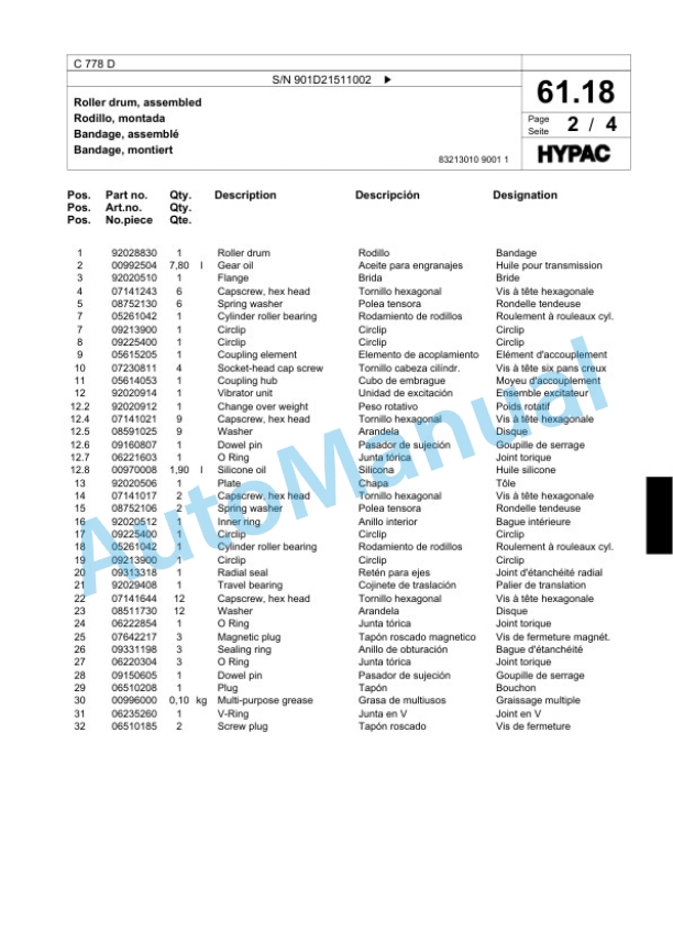 Bomag C 778 D Tandem Vibratory Roller Spare Parts Catalogue 00818927 2 Bomag C 778 D Tandem Vibratory Roller Spare Parts Catalogue 00818927-2
