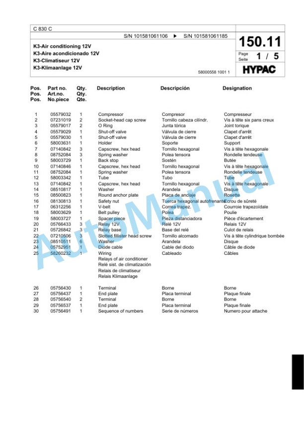 Bomag C 830 C Single Drum Wheel Drive Vibratory Roller Spare Parts Catalogue 00817586 3 Bomag C 830 C Single Drum Wheel Drive Vibratory Roller Spare Parts Catalogue 00817586-3