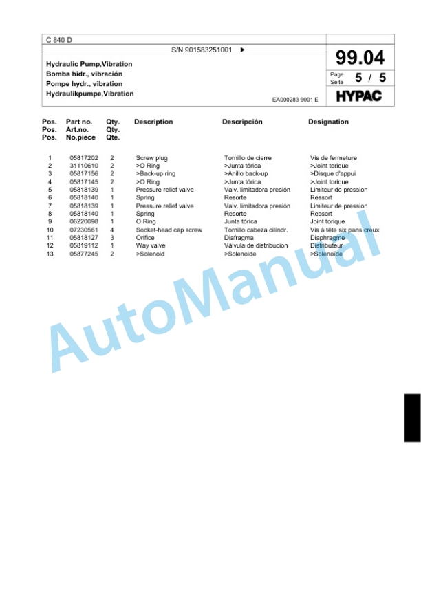 Bomag C 840 D Single Drum Wheel Drive Vibratory Roller Spare Parts Catalogue 00818415 3 Bomag C 840 D Single Drum Wheel Drive Vibratory Roller Spare Parts Catalogue 00818415-3