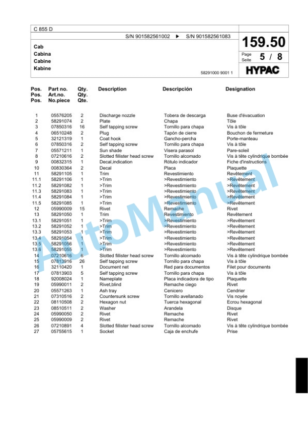 Bomag C 855 D Single Drum Wheel Drive Vibratory Roller Spare Parts Catalogue 00818419 5 Bomag C 855 D Single Drum Wheel Drive Vibratory Roller Spare Parts Catalogue 00818419-5