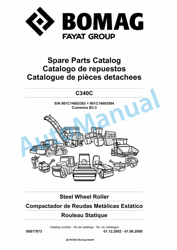 Bomag C340C Steel Wheel Roller Spare Parts Catalogue 00817873