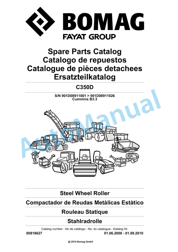 Bomag C350D Steel Wheel Roller Spare Parts Catalogue 00818627