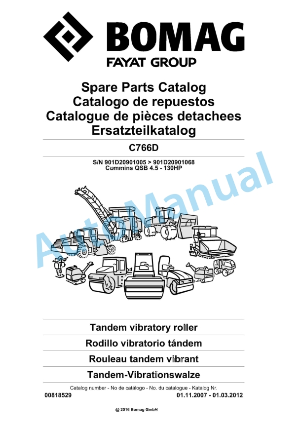 Bomag C766D Tandem Vibratory Roller Spare Parts Catalogue 00818529