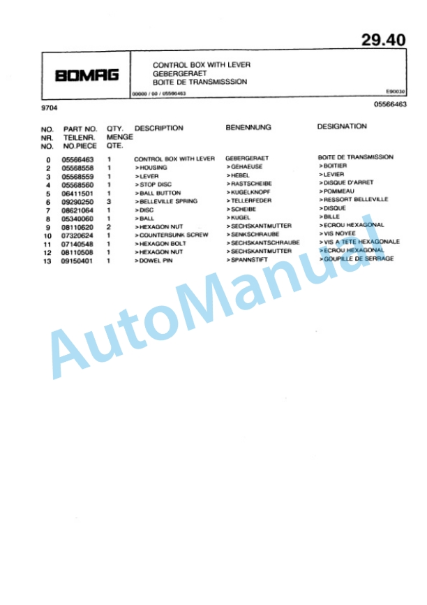 Bomag Control Box with Lever Spare Parts Catalogue 00817725 2 Bomag Control Box with Lever Spare Parts Catalogue 00817725-2