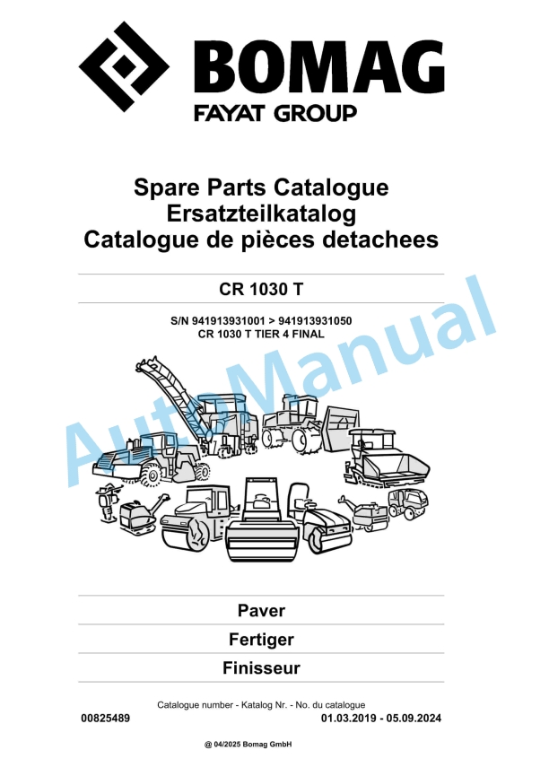 Bomag CR 1030 T Paver Spare Parts Catalogue 00825489