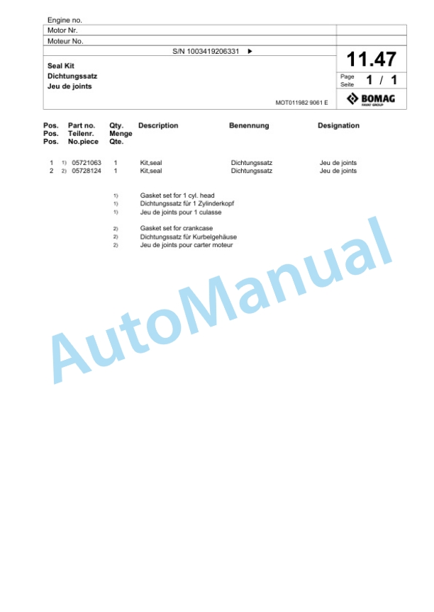 Bomag DFP10D Vibratory Plate Compactor Spare Parts Catalogue 00825757 2 Bomag DFP10D Vibratory Plate Compactor Spare Parts Catalogue 00825757-2