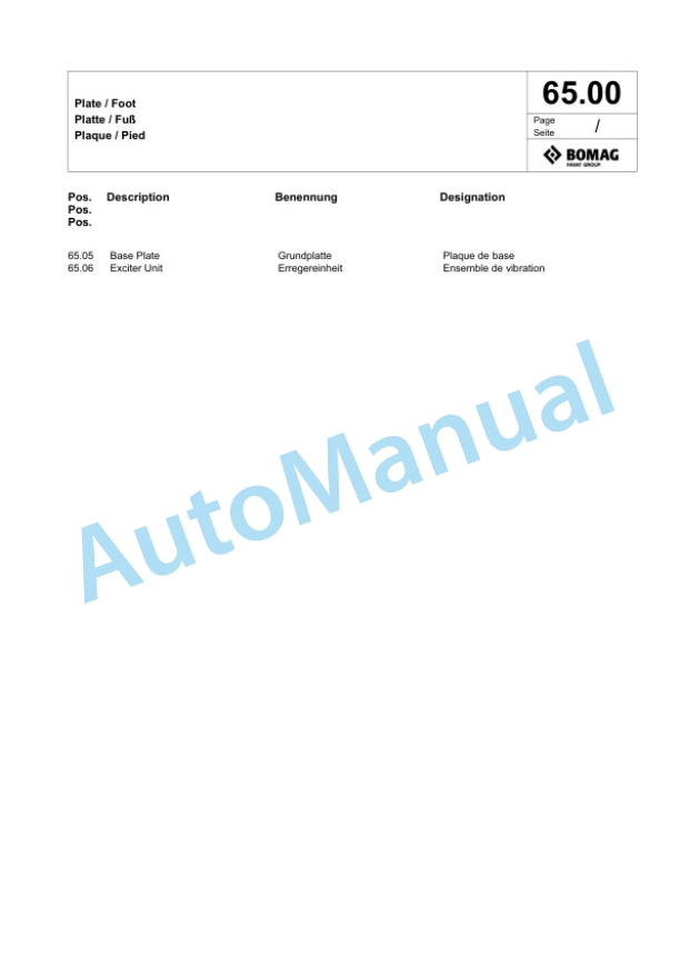 Bomag DFP10D Vibratory Plate Compactor Spare Parts Catalogue 00825757 4 Bomag DFP10D Vibratory Plate Compactor Spare Parts Catalogue 00825757-4