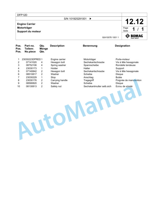 Bomag DFP12D Vibratory Plate Compactor Spare Parts Catalogue 00825777 2 Bomag DFP12D Vibratory Plate Compactor Spare Parts Catalogue 00825777-2