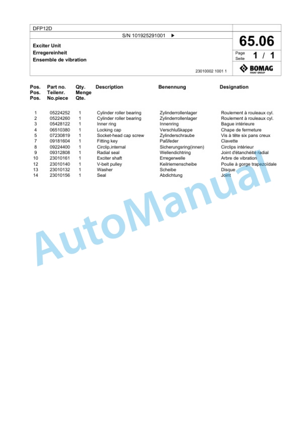 Bomag DFP12D Vibratory Plate Compactor Spare Parts Catalogue 00825777 4 Bomag DFP12D Vibratory Plate Compactor Spare Parts Catalogue 00825777-4