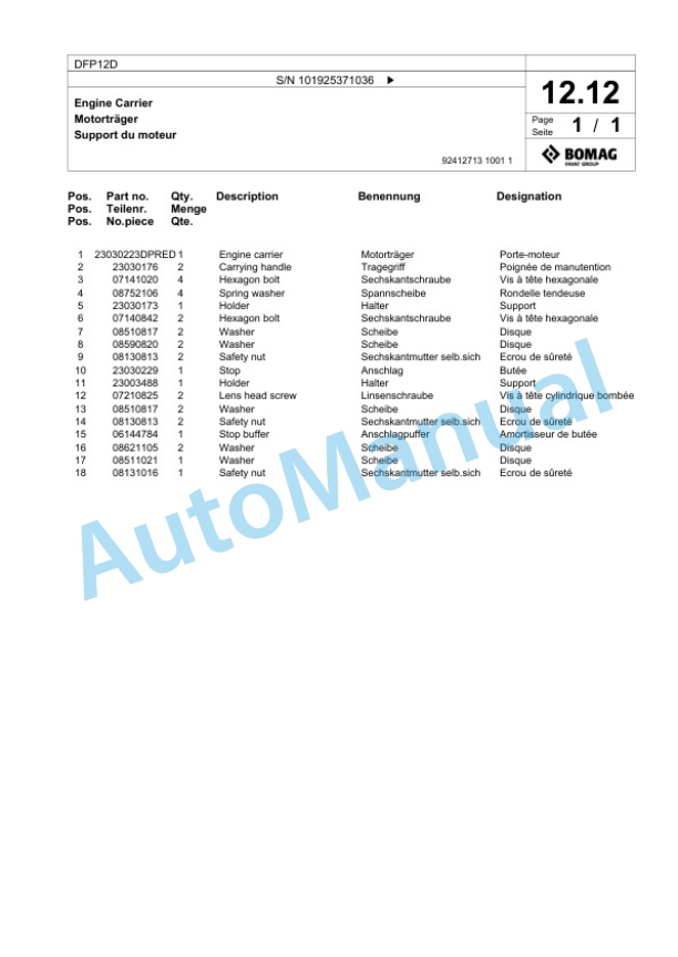 Bomag DFP12D Vibratory Plate Compactor Spare Parts Catalogue 00826135 2 Bomag DFP12D Vibratory Plate Compactor Spare Parts Catalogue 00826135-2