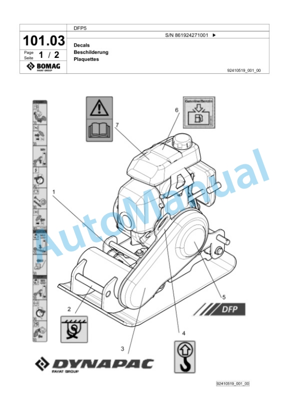 Bomag DFP5 Vibratory Plate Compactor Spare Parts Catalogue 00825659 5 Bomag DFP5 Vibratory Plate Compactor Spare Parts Catalogue 00825659-5