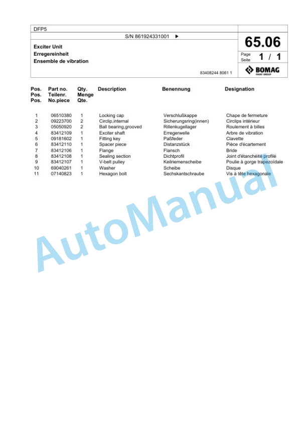 Bomag DFP5 Vibratory Plate Compactor Spare Parts Catalogue 00825745 4 Bomag DFP5 Vibratory Plate Compactor Spare Parts Catalogue 00825745-4