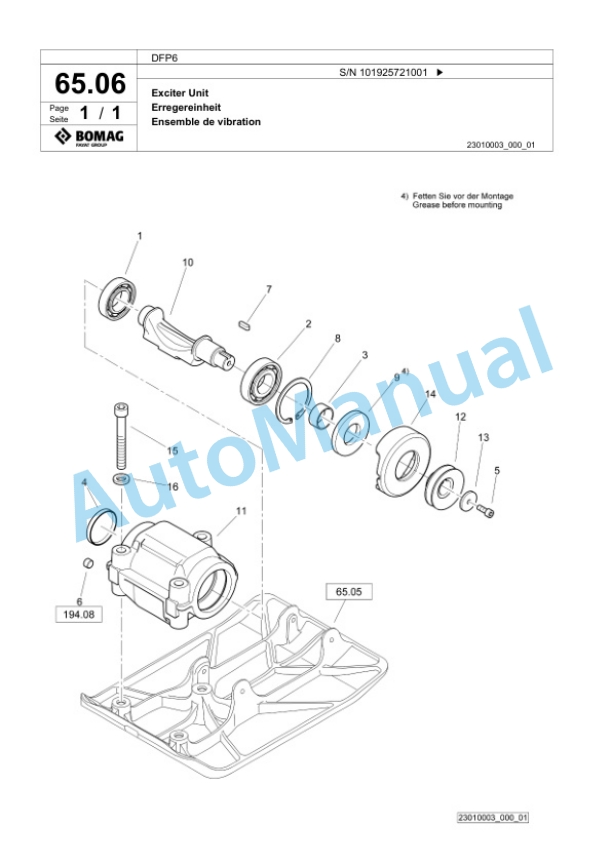Bomag DFP6 Vibratory Plate Compactor Spare Parts Catalogue 00827017 3 Bomag DFP6 Vibratory Plate Compactor Spare Parts Catalogue 00827017-3