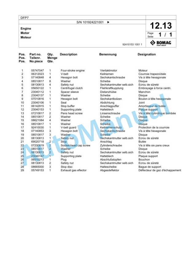 Bomag DFP7 Vibratory Plate Compactor Spare Parts Catalogue 00825609 2 Bomag DFP7 Vibratory Plate Compactor Spare Parts Catalogue 00825609-2