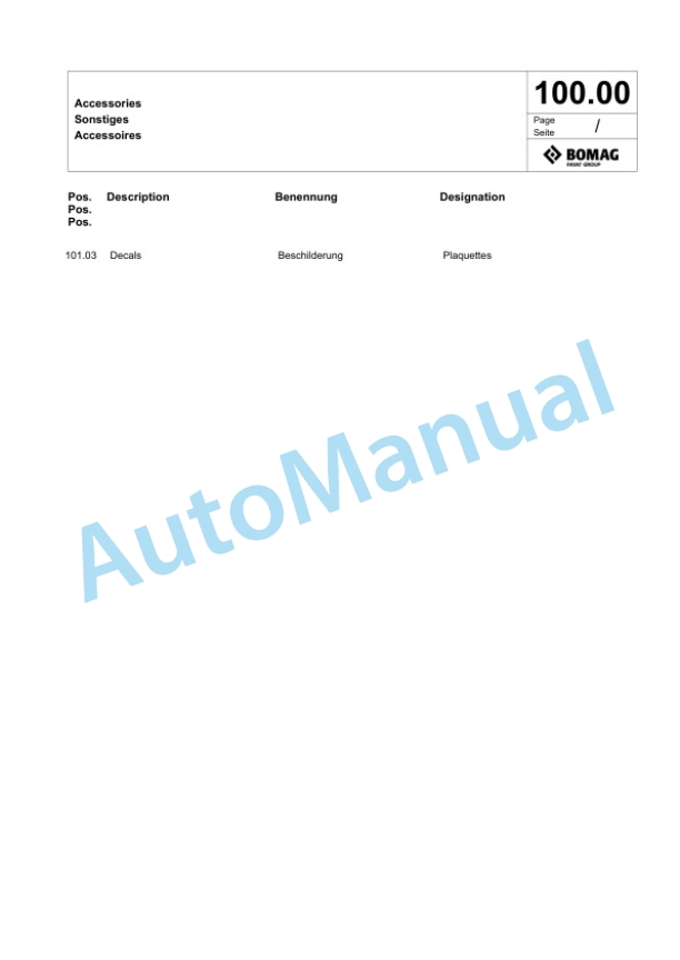 Bomag DFP7AX Vibratory Plate Compactor Spare Parts Catalogue 00825931-4