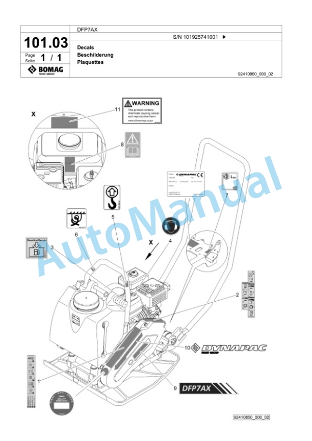 Bomag DFP7AX Vibratory Plate Compactor Spare Parts Catalogue 00827021 4 Bomag DFP7AX Vibratory Plate Compactor Spare Parts Catalogue 00827021-4