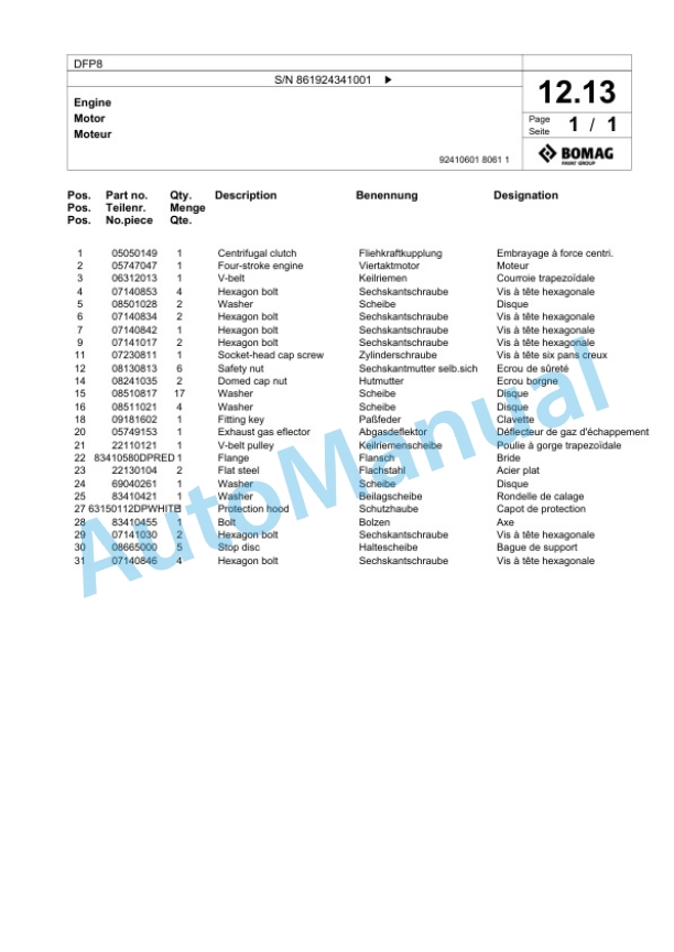 Bomag DFP8 Vibratory Plate Compactor Spare Parts Catalogue 00825479 2 Bomag DFP8 Vibratory Plate Compactor Spare Parts Catalogue 00825479-2