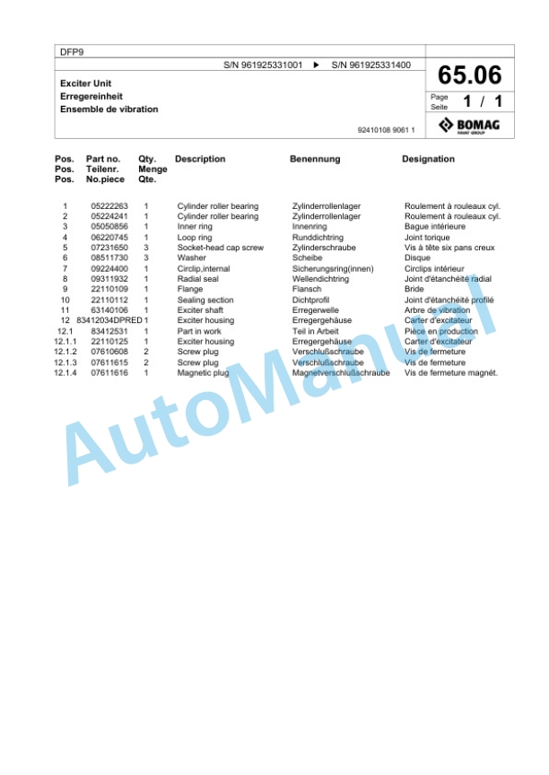 Bomag DFP9 Vibratory Plate Compactor Spare Parts Catalogue 00825981 3 Bomag DFP9 Vibratory Plate Compactor Spare Parts Catalogue 00825981-3