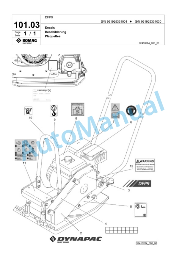 Bomag DFP9 Vibratory Plate Compactor Spare Parts Catalogue 00825981 5 Bomag DFP9 Vibratory Plate Compactor Spare Parts Catalogue 00825981-5
