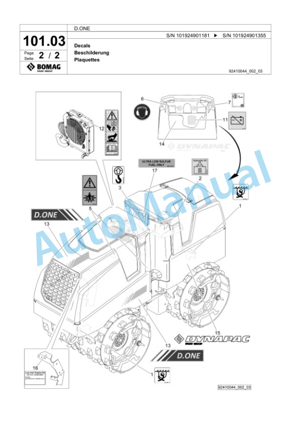 Bomag D.ONE Multi Purpose Compactor Spare Parts Catalogue 00825389 5 Bomag D.ONE Multi Purpose Compactor Spare Parts Catalogue 00825389-5