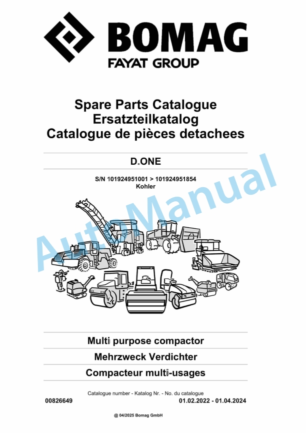 Bomag D.ONE Multi Purpose Compactor Spare Parts Catalogue 00826649