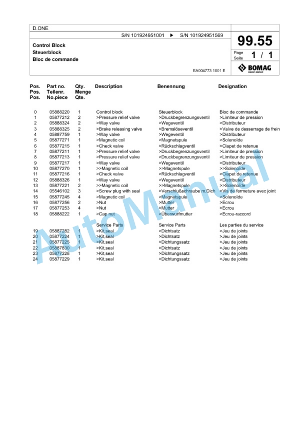 Bomag D.ONE Multi Purpose Compactor Spare Parts Catalogue 00826649 4 Bomag D.ONE Multi Purpose Compactor Spare Parts Catalogue 00826649-4