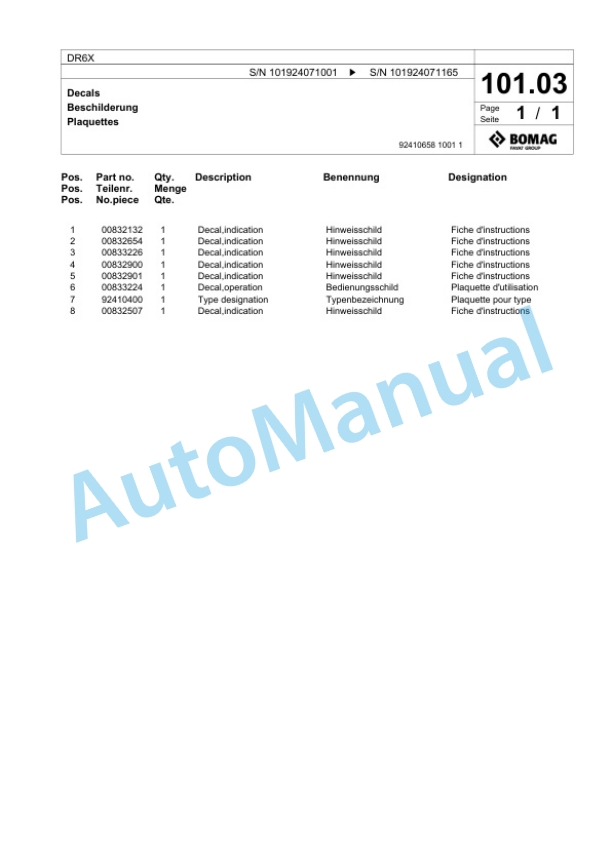 Bomag DR6X Vibratory Tamper Spare Parts Catalogue 00825589 5 Bomag DR6X Vibratory Tamper Spare Parts Catalogue 00825589-5