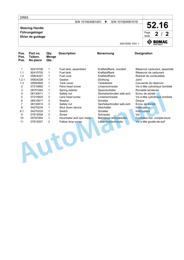 Bomag DR6X Vibratory Tamper Spare Parts Catalogue 00825591 3 Bomag DR6X Vibratory Tamper Spare Parts Catalogue 00825591-3