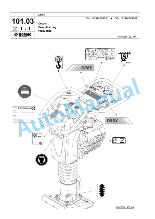 Bomag DR6X Vibratory Tamper Spare Parts Catalogue 00825591 5 Bomag DR6X Vibratory Tamper Spare Parts Catalogue 00825591-5