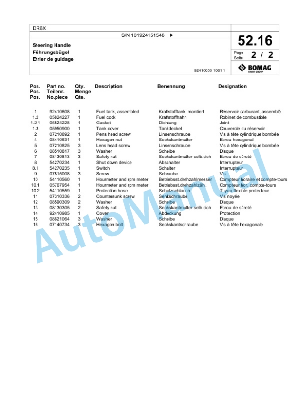 Bomag DR6X Vibratory Tamper Spare Parts Catalogue 00826887 3 Bomag DR6X Vibratory Tamper Spare Parts Catalogue 00826887-3