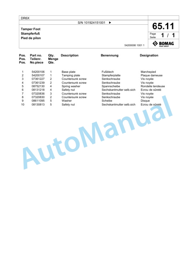 Bomag DR6X Vibratory Tamper Spare Parts Catalogue 00826887 5 Bomag DR6X Vibratory Tamper Spare Parts Catalogue 00826887-5