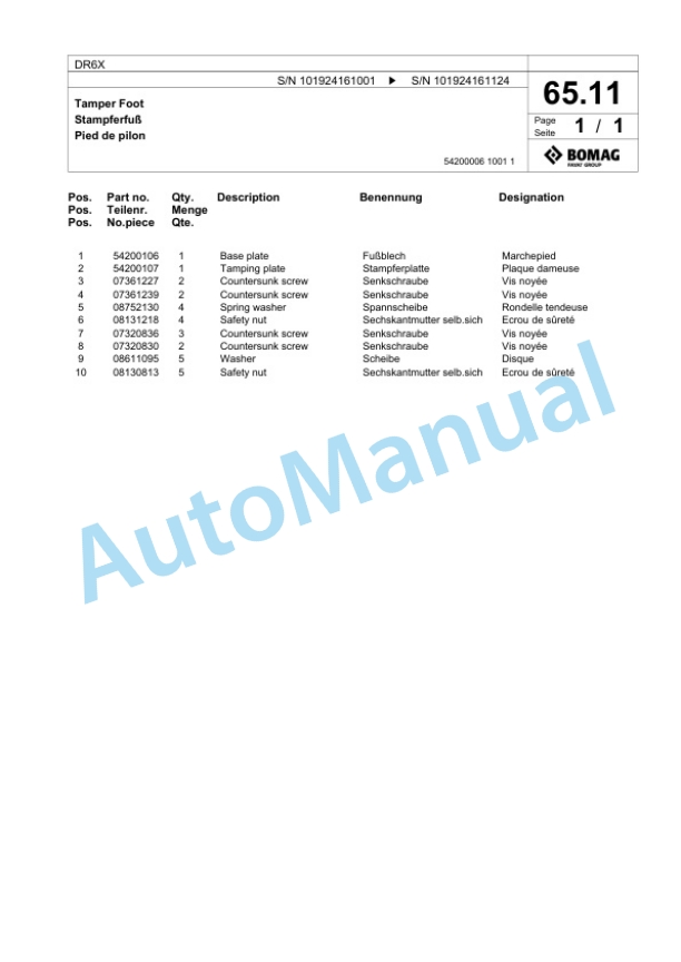 Bomag DR6X Vibratory Tamper Spare Parts Catalogue 00826889 5 Bomag DR6X Vibratory Tamper Spare Parts Catalogue 00826889-5