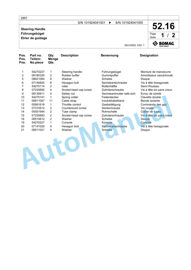 Bomag DR7 Vibratory Tamper Spare Parts Catalogue 00825391 3 Bomag DR7 Vibratory Tamper Spare Parts Catalogue 00825391-3