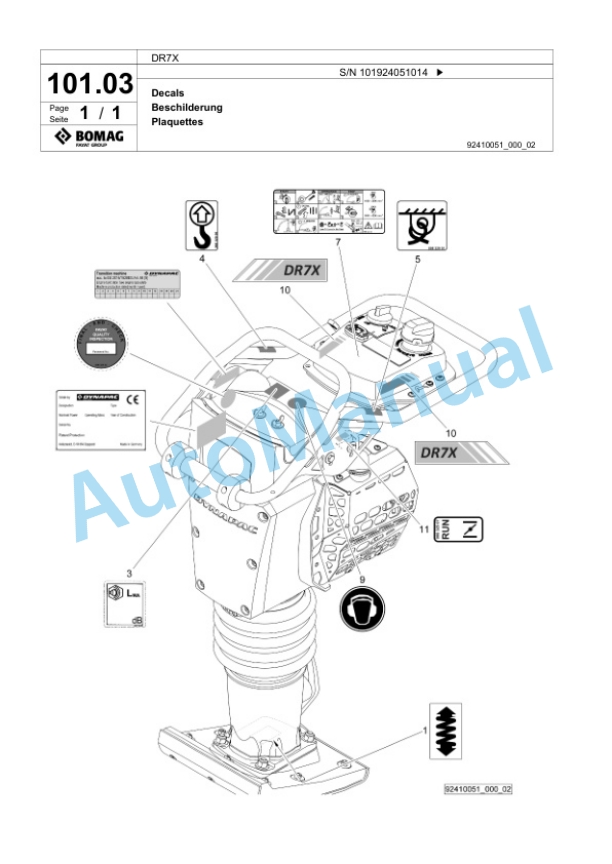 Bomag DR7X Vibratory Tamper Spare Parts Catalogue 00825411 5 Bomag DR7X Vibratory Tamper Spare Parts Catalogue 00825411-5