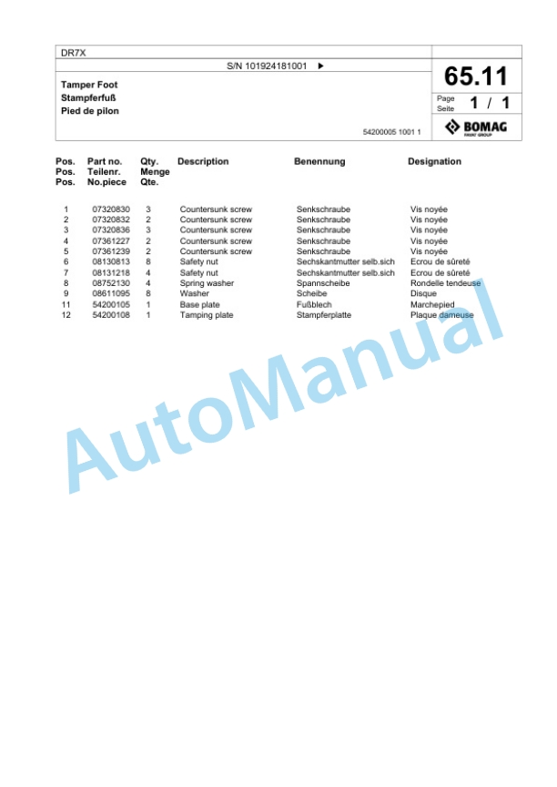 Bomag DR7X Vibratory Tamper Spare Parts Catalogue 00826893 4 Bomag DR7X Vibratory Tamper Spare Parts Catalogue 00826893-4
