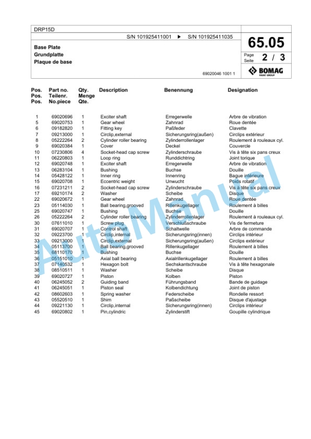 Bomag DRP15D Vibratory Plate Compactor Spare Parts Catalogue 00826525 4 Bomag DRP15D Vibratory Plate Compactor Spare Parts Catalogue 00826525-4