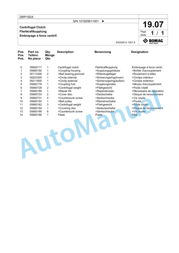 Bomag DRP15DX Vibratory Plate Compactor Spare Parts Catalogue 00826921 2 Bomag DRP15DX Vibratory Plate Compactor Spare Parts Catalogue 00826921-2